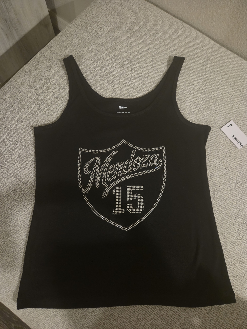Sonoma Black Tank Top with Silver Rhinestone Mendoza Raiders Shield